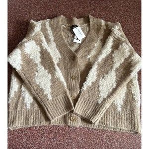 Fuzzy Knit Long Sleeve Cardigan Oversized  Sweater Argyle 3X